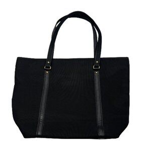 Talbots Womens Nylon Tote Bag Black Leather Trim Travel Classic Office Handbag